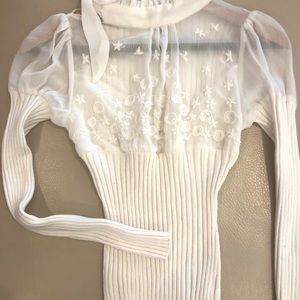 Knit silk embroidered top